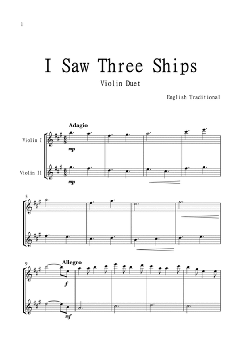 I Saw Three Ships for Violin Duet in A Major. Intermediate. image number null