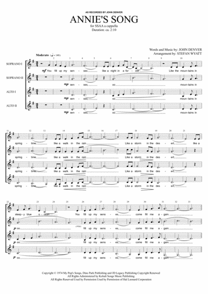 Annie's Song - SSAA a cappella image number null