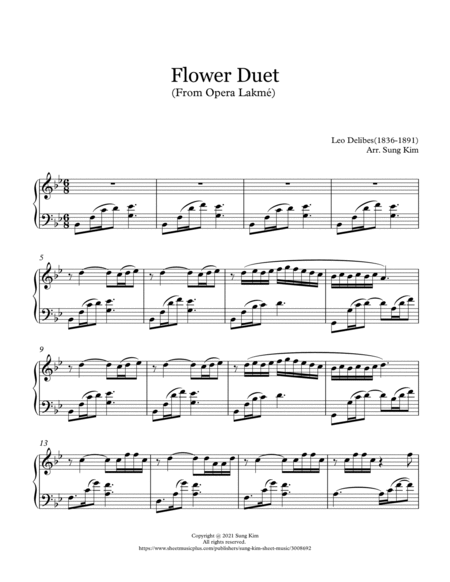 Flower Duet for Piano Solo [All Occasions]