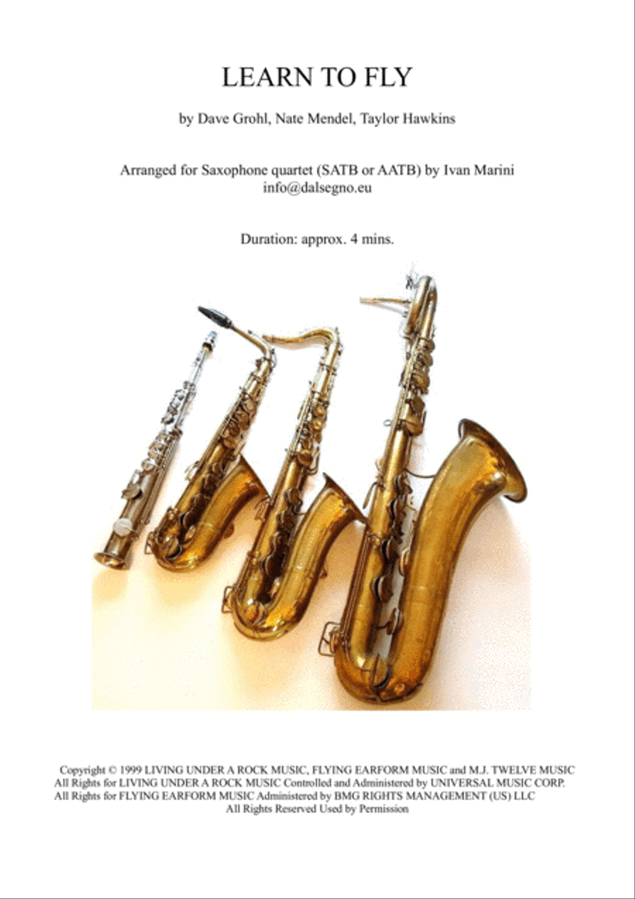 Learn To Fly Saxophone Quartet scores gallery preview page 1