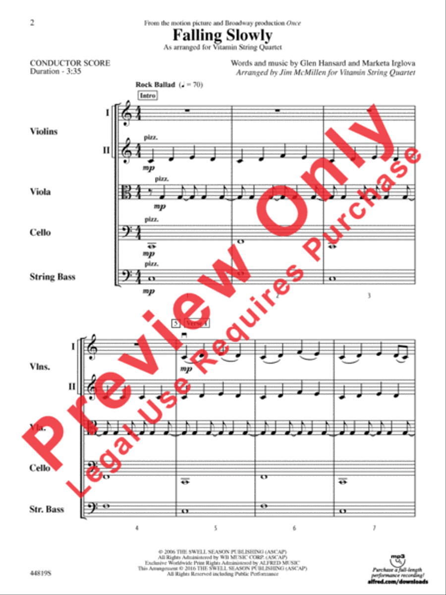 Falling Slowly (from the Motion Picture and Broadway Production Once) String Orchestra scores gallery preview page 3