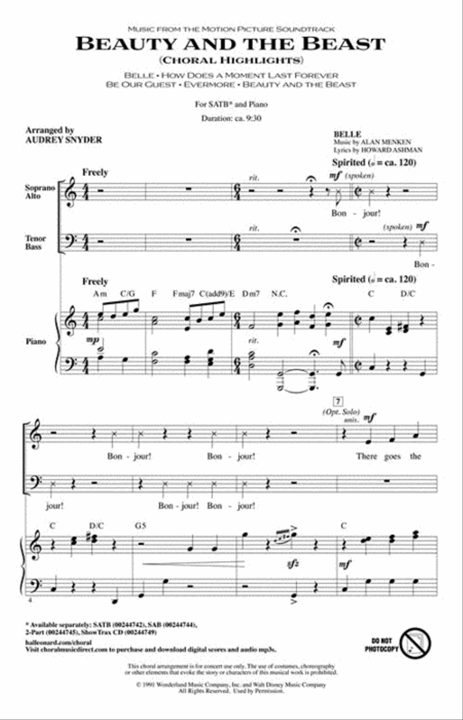 Beauty and the Beast Beauty and the Beast 4-Part scores gallery preview page 2