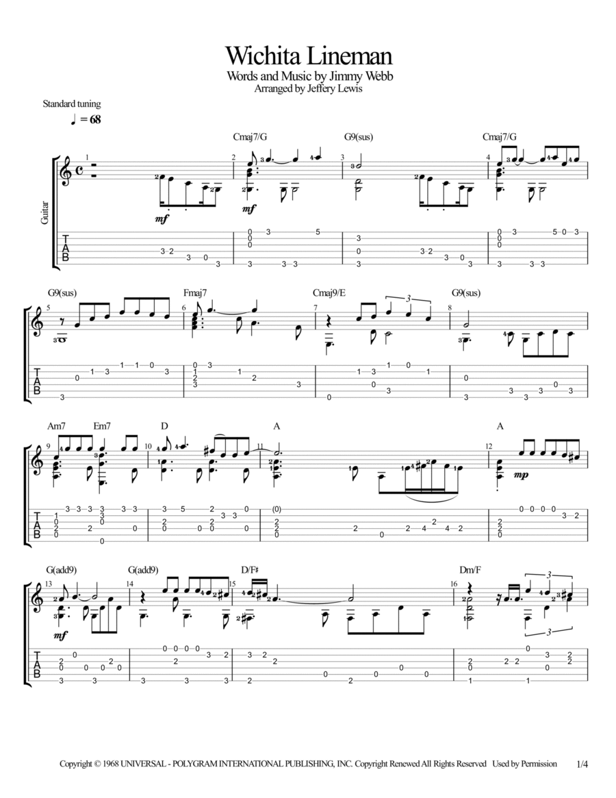 Wichita Lineman Guitar Tablature scores gallery preview page 1