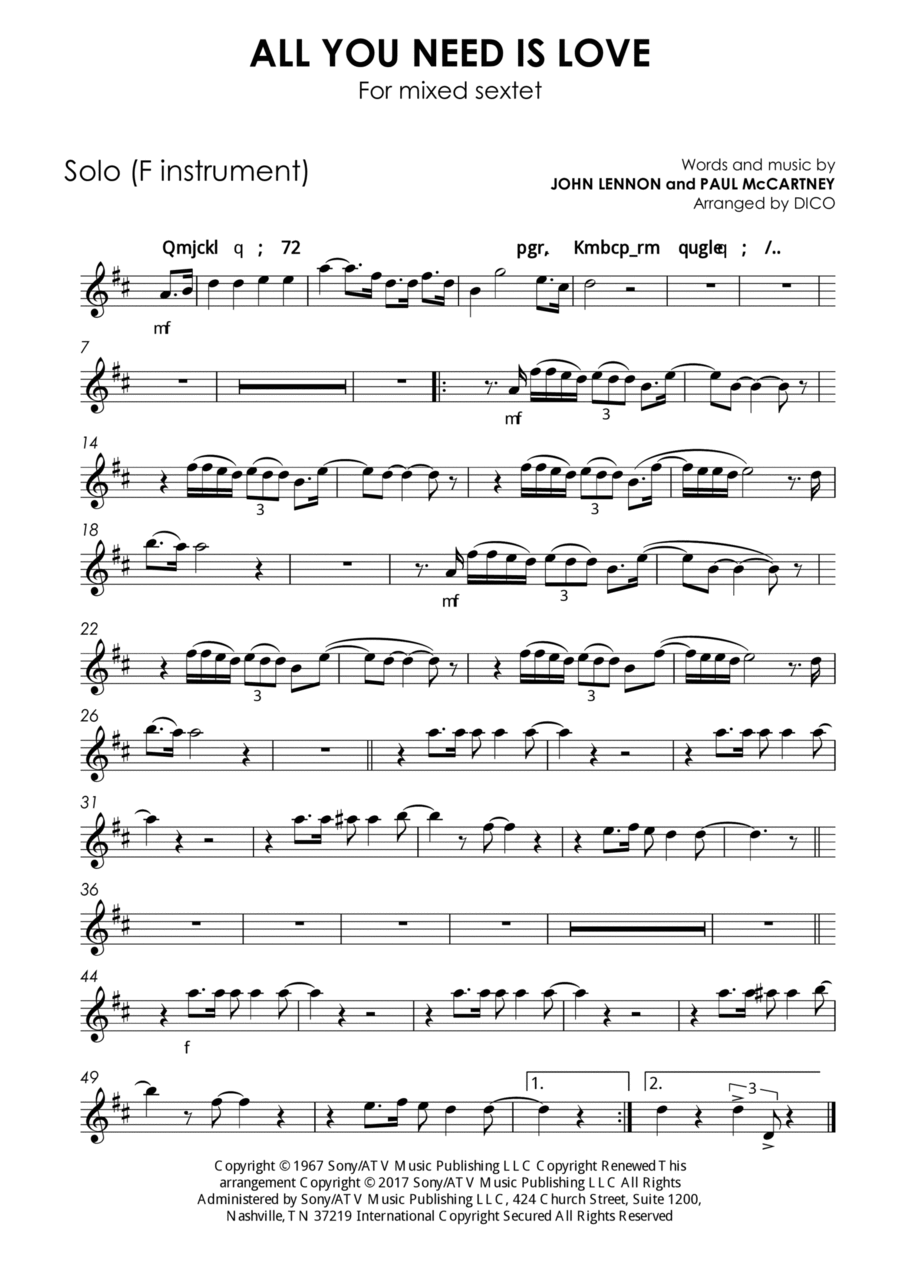 All You Need Is Love Piano scores gallery preview page 1