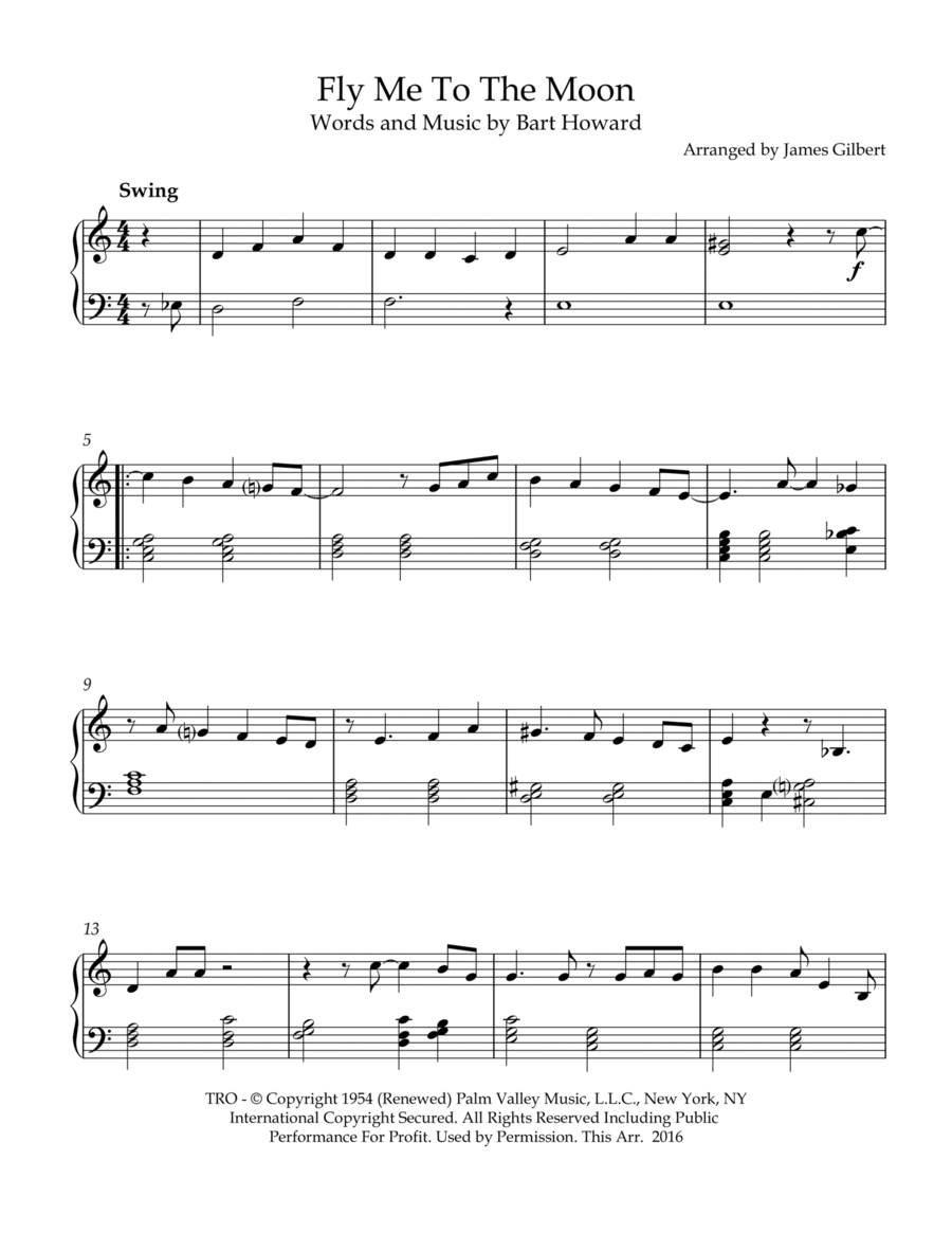Fly Me To The Moon (in Other Words) Easy Piano scores gallery preview page 1