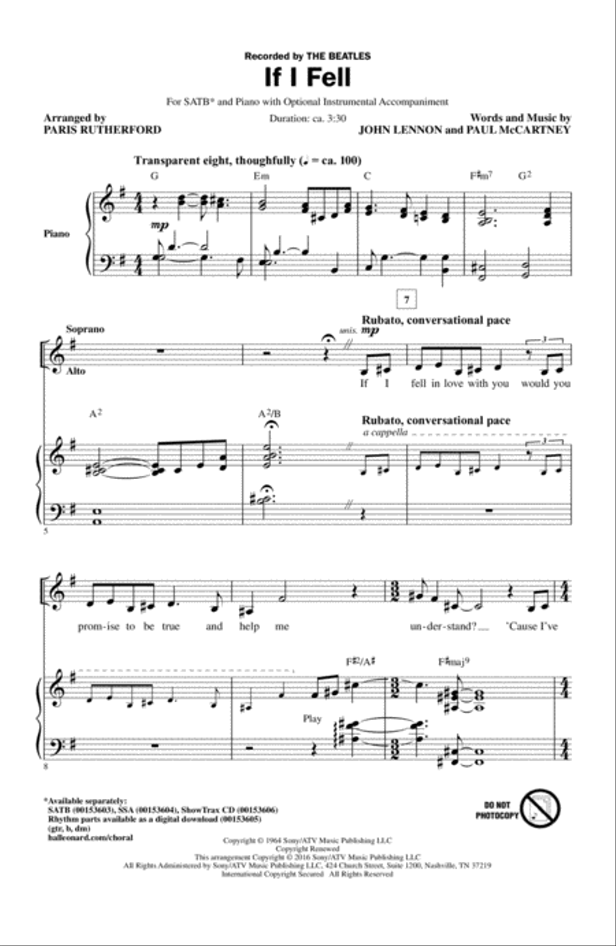 If I Fell 4-Part scores gallery preview page 1