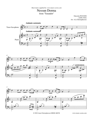 Nessun Dorma - Tenor Saxophone and Piano