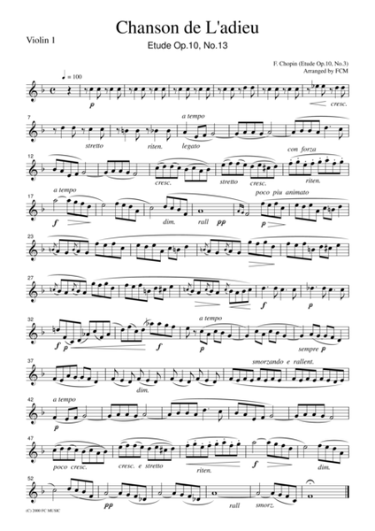 Chopin Chanson De L'adieu (Etude Op.10, No.3)