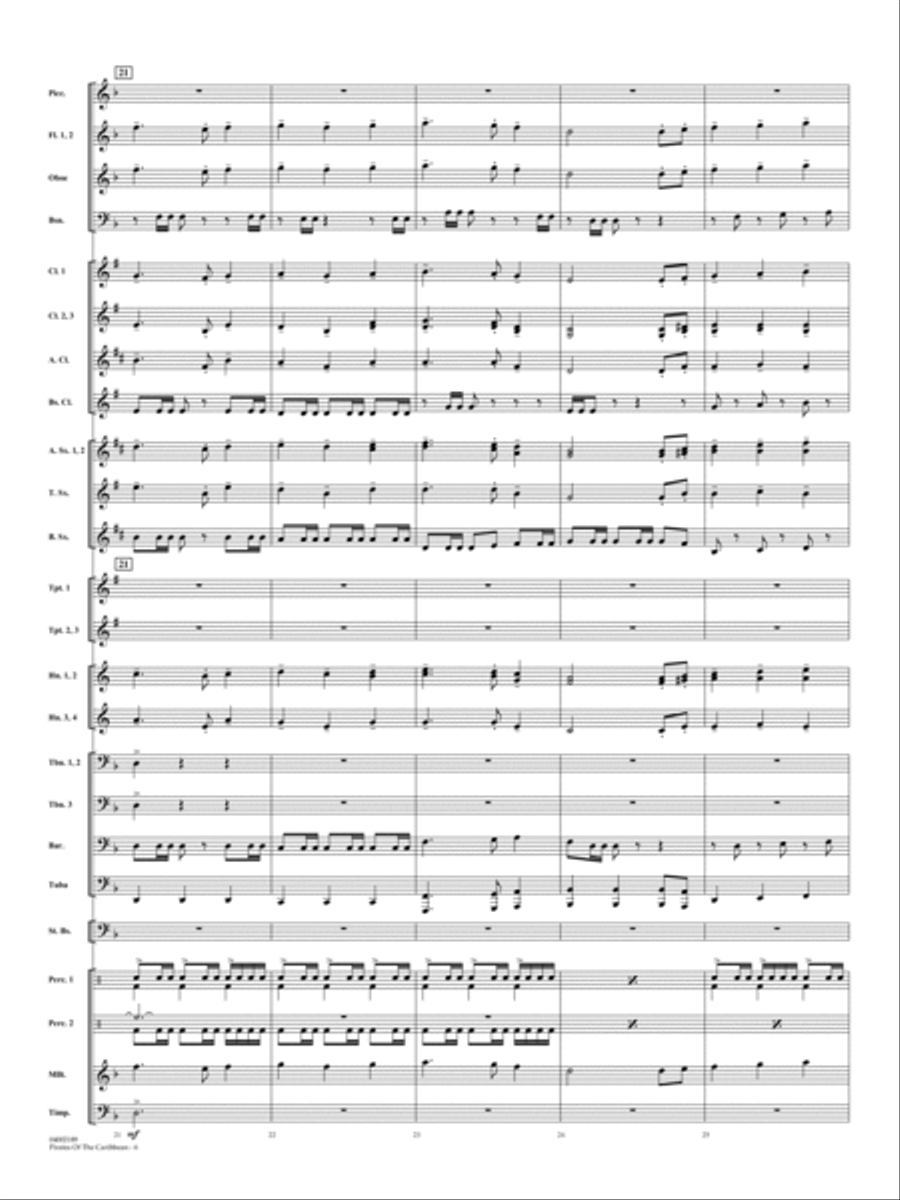 Pirates Of The Caribbean (Symphonic Suite) (arr. John Wasson) - Full Score Concert Band scores gallery preview page 6