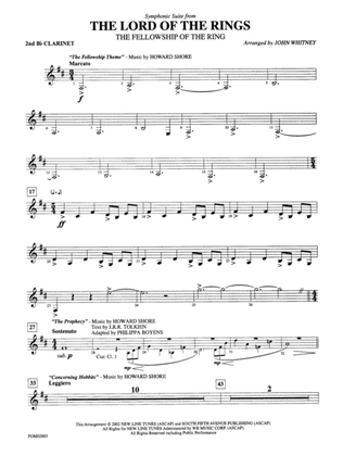 The Lord of the Rings: The Fellowship of the Ring, Symphonic Suite from: 2nd B-flat Clarinet