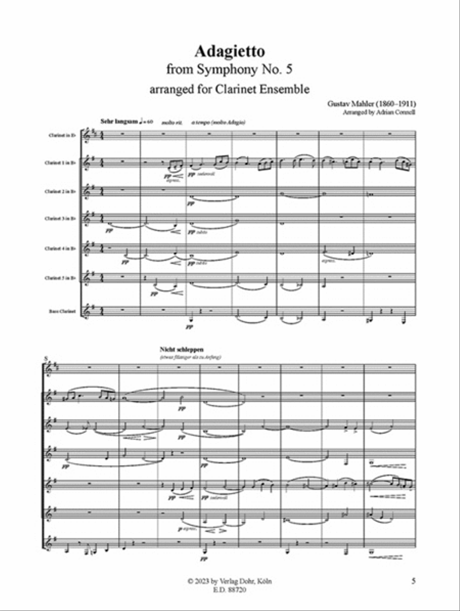 Adagietto (für Klarinetten-Ensemble) (aus der Sinfonie Nr. 5) Clarinet scores gallery preview page 2