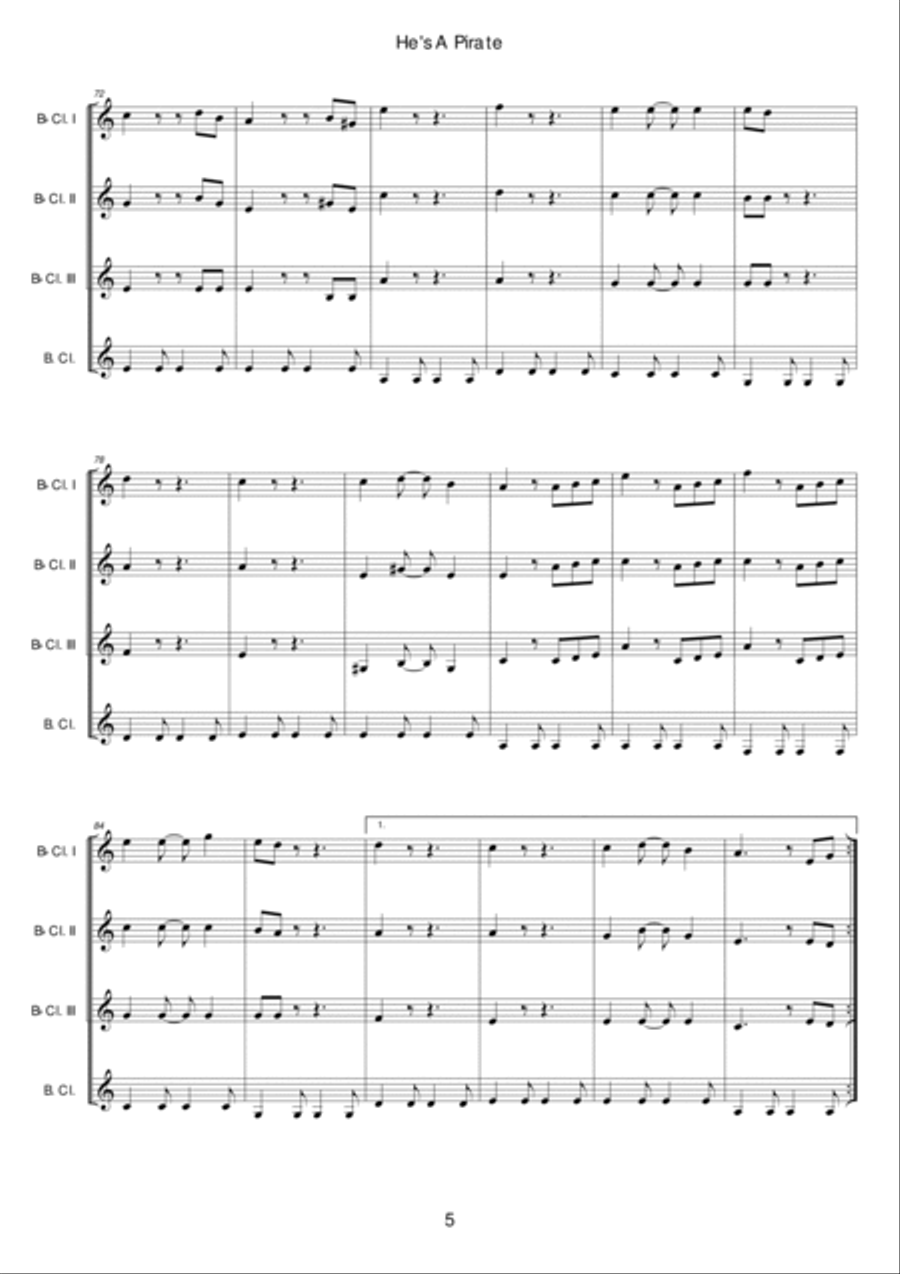 He's A Pirate Clarinet Quartet scores gallery preview page 5
