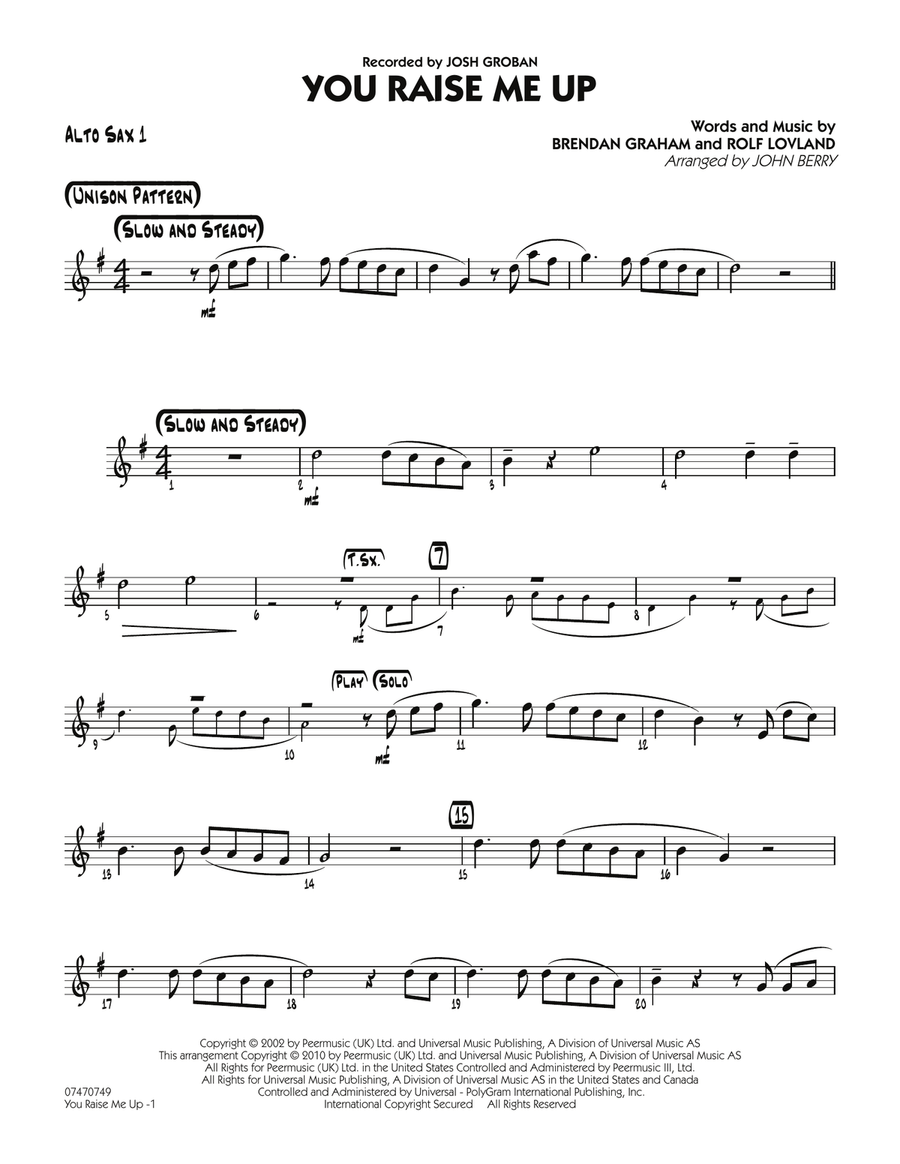 You Raise Me Up - Alto Sax 1 Jazz Ensemble scores gallery preview page 1