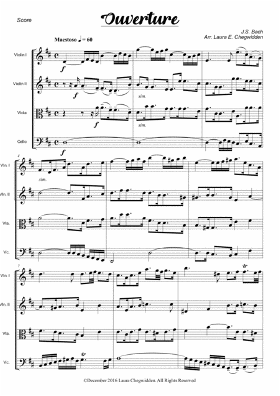 Bach's Suite No.3 in D Major - String Quartet String Quartet scores gallery preview page 3