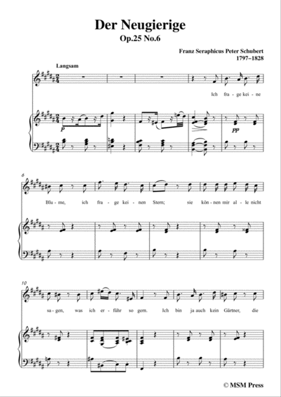 Schubert-Der Neugierige,from 'Die Schöne Müllerin',Op.25 No.6,in B Major,for Voice&Piano Voice scores gallery preview page 3