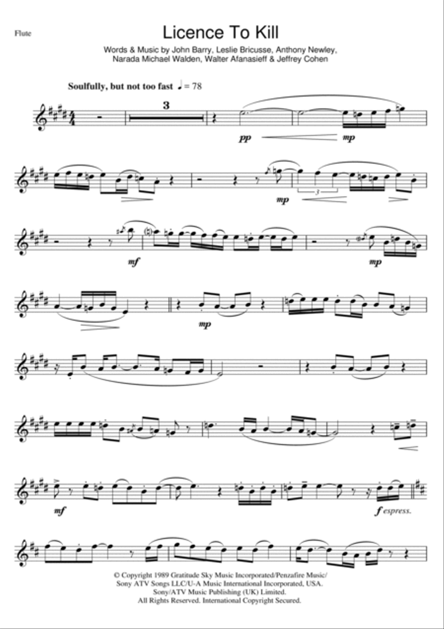 Licence To Kill Flute Solo scores gallery preview page 1