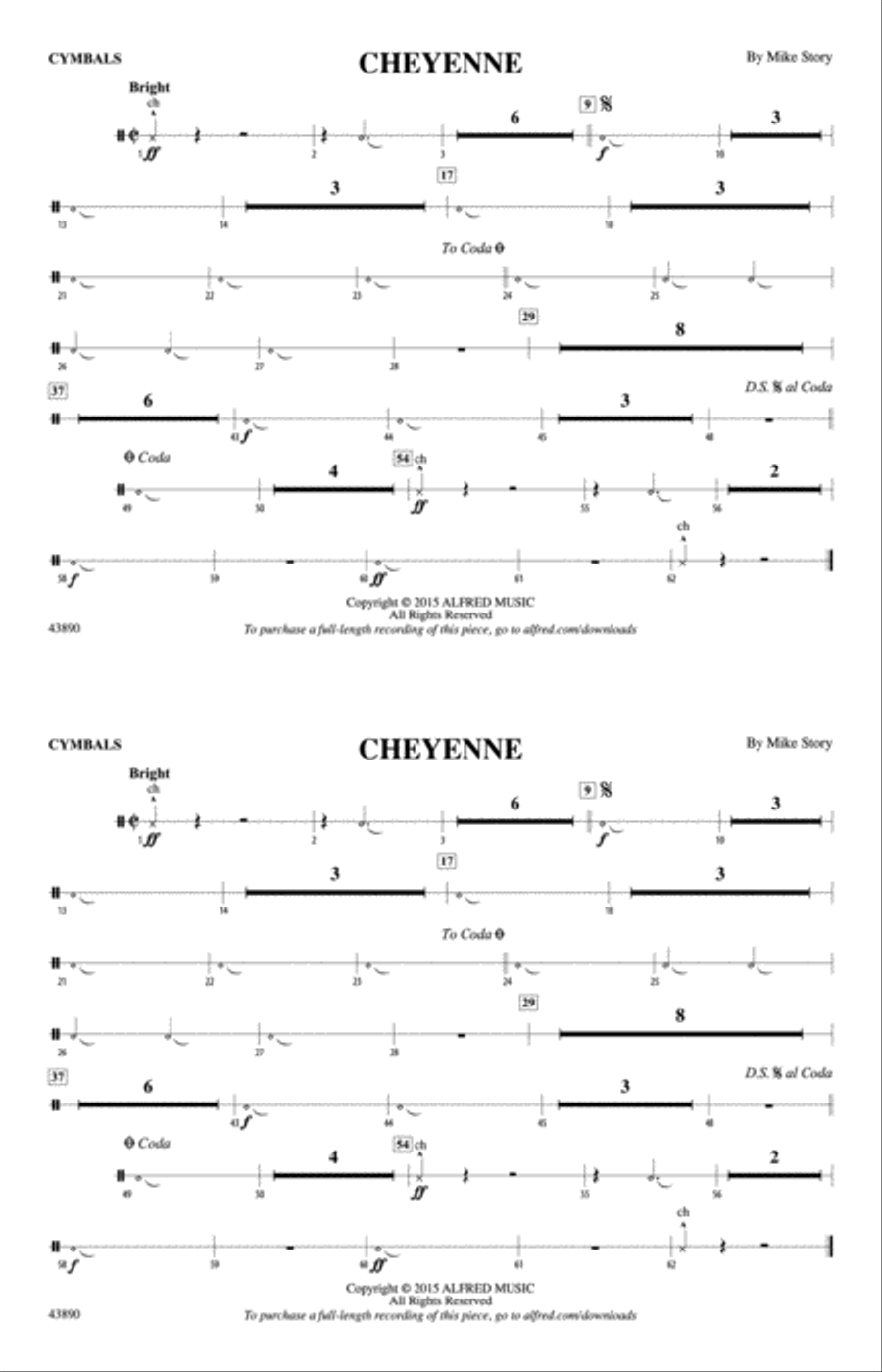 Cheyenne: Cymbals Cheyenne: Cymbals Marching Band scores gallery preview page 1