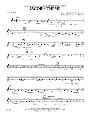 Jacob's Theme (from The Twilight Saga: Eclipse) - Bb Clarinet 2