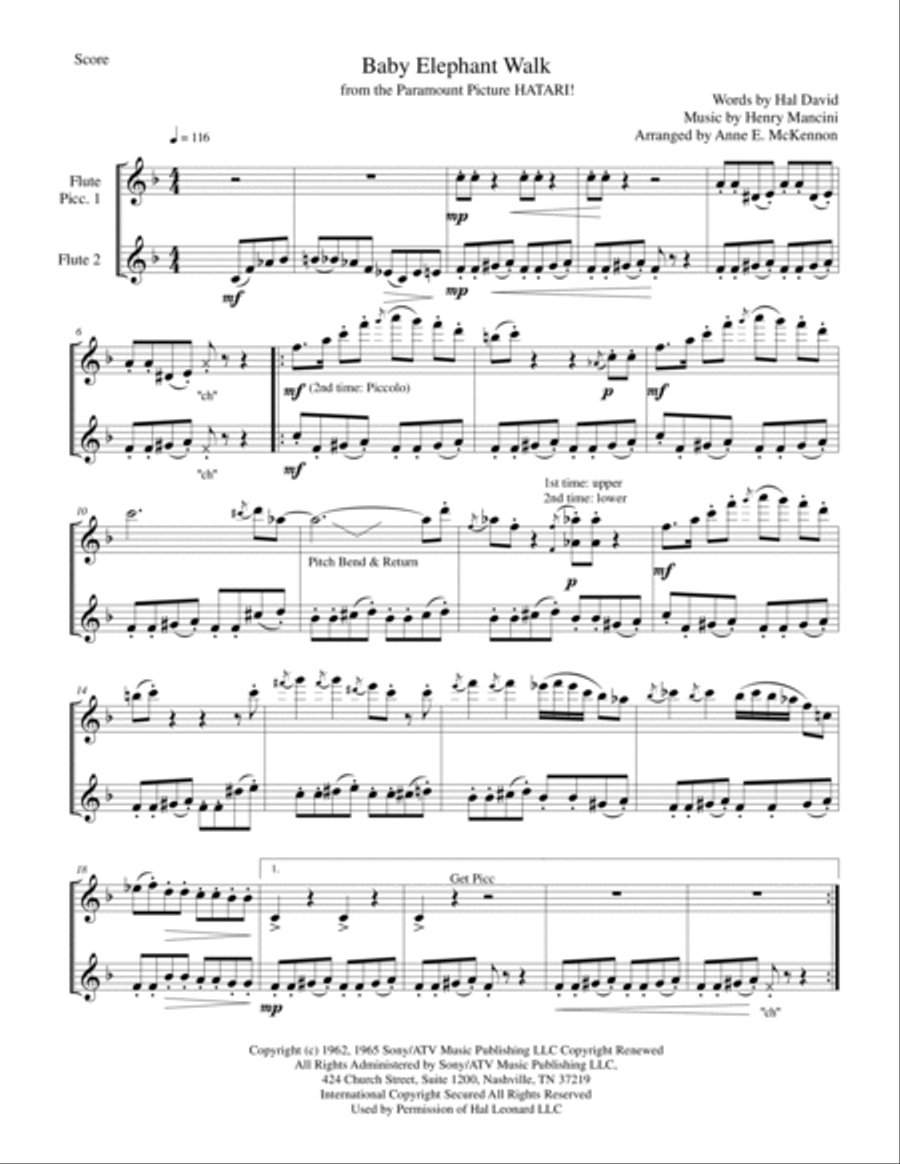 Baby Elephant Walk from the Paramount Picture HATARI! Flute Duet scores gallery preview page 2