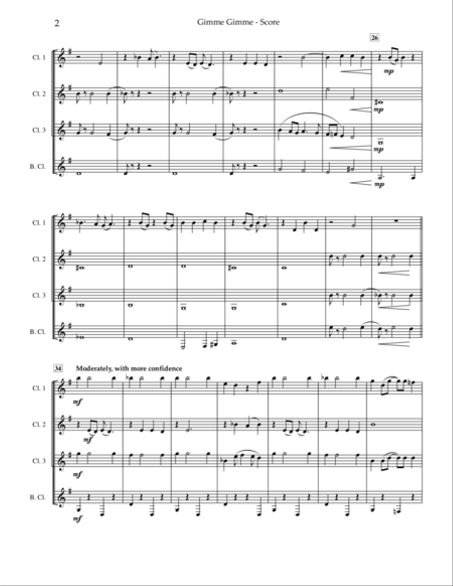 Gimme Gimme Clarinet Quartet scores gallery preview page 3