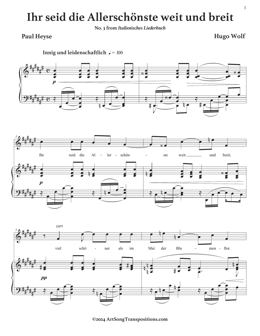 WOLF: Ihr seid die Allerschönste weit und breit (transposed to F-sharp major) Voice scores gallery preview page 2