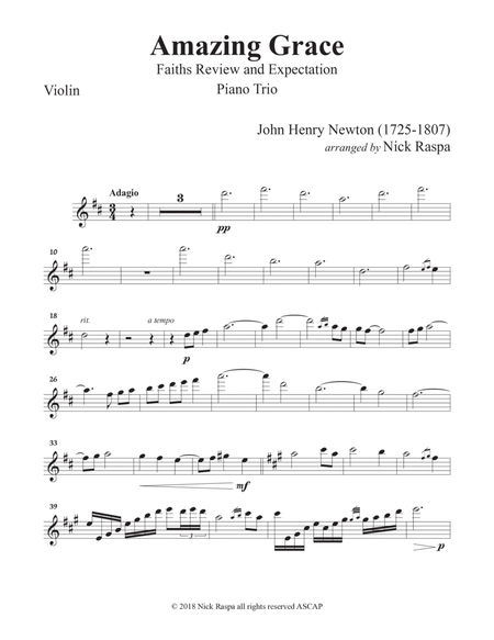 Amazing Grace (Piano Trio - Violin, Cello & Piano) Violin part image number null