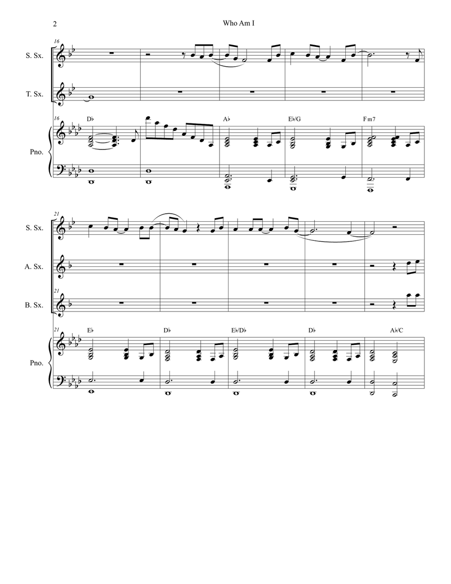 Who Am I Saxophone Quartet scores gallery preview page 2