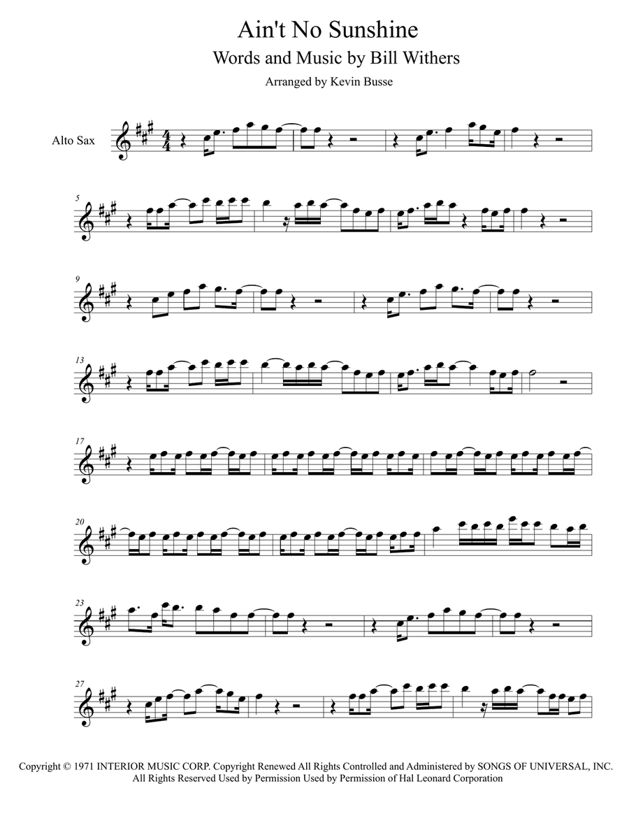 Ain't No Sunshine Alto Saxophone scores gallery preview page 1