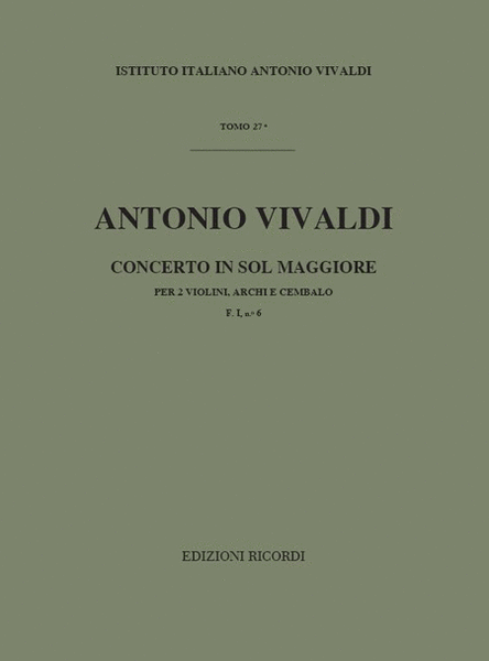 Concerto In Sol Maggiore per 2 Violini, Archi e BC
