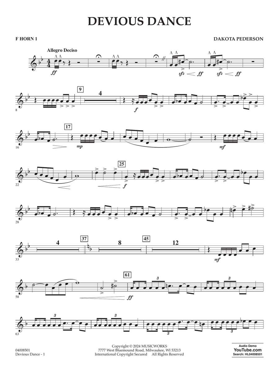 Devious Dance - F Horn 1 Concert Band scores gallery preview page 1