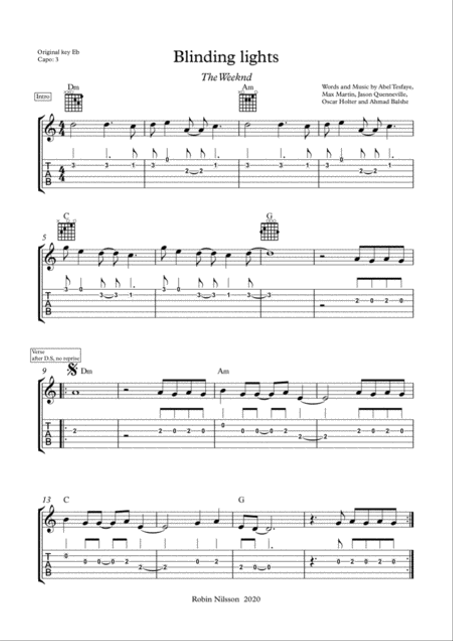 Blinding Lights Electric Guitar scores gallery preview page 1