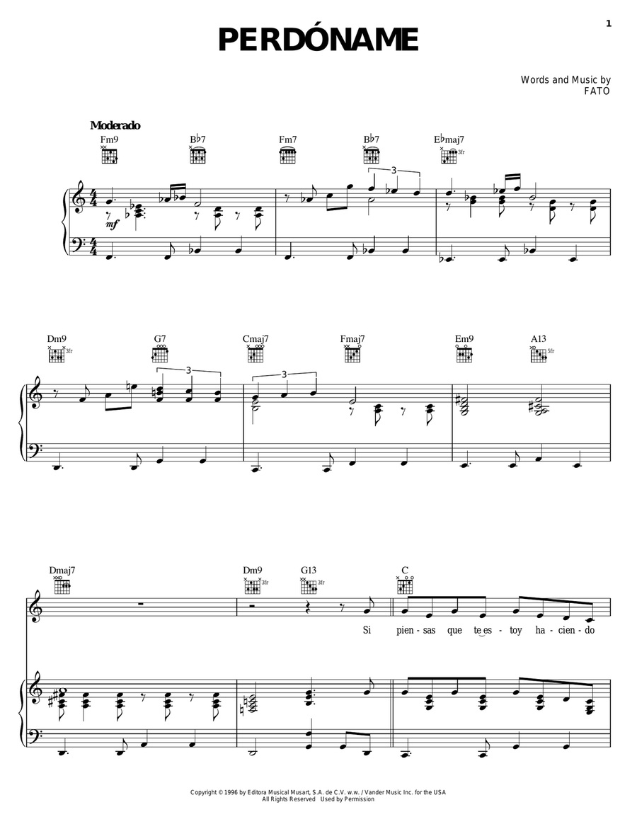 Perdoname Piano, Vocal, Guitar scores gallery preview page 1