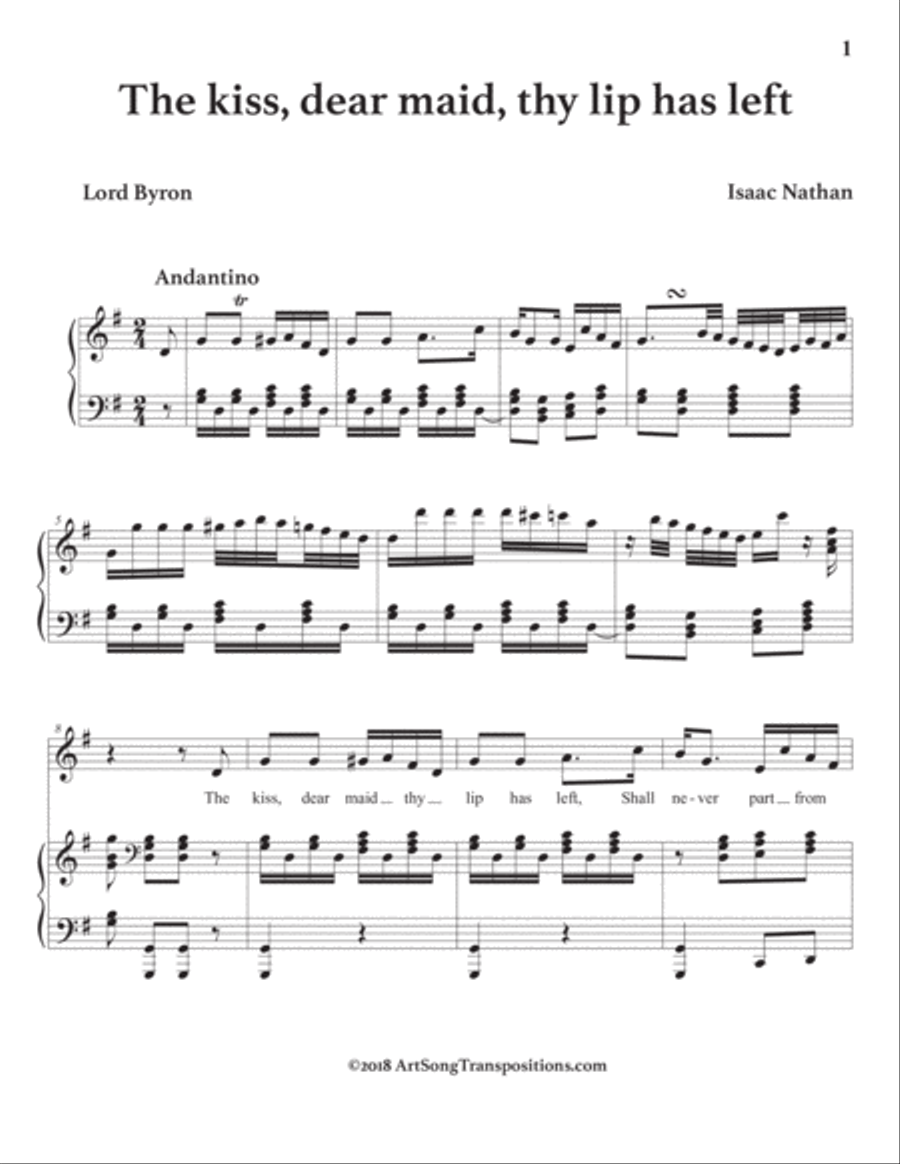 NATHAN: The kiss, dear maid, thy lip has left (transposed to G major) Voice scores gallery preview page 2