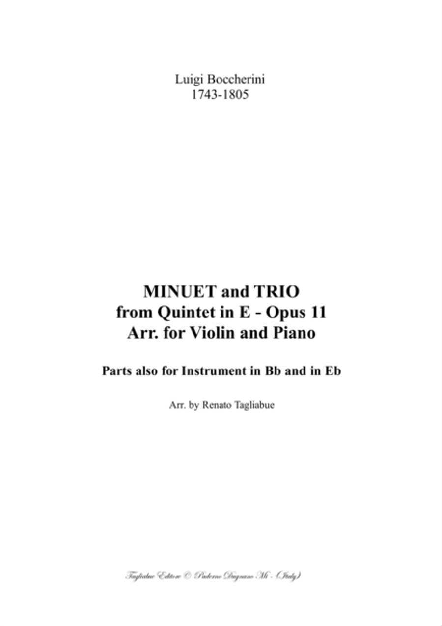 Boccherini - MINUETTO e TRIO dal Quintetto in Mi - Opus 11 - Arr. per violino e pianoforte - Parts a Small Ensemble scores gallery preview page 1