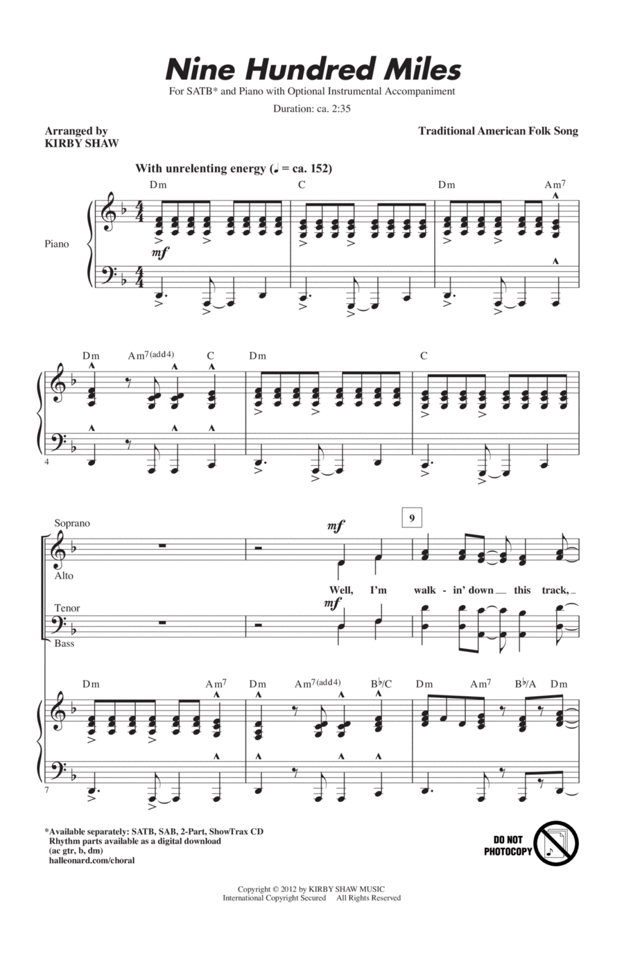 Nine Hundred Miles 4-Part scores gallery preview page 1