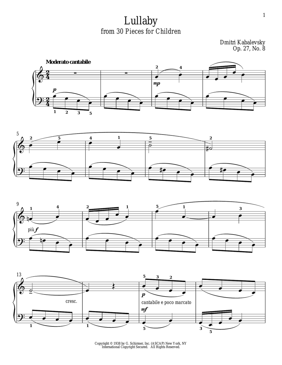 Lullaby Lullaby Piano Solo scores gallery preview page 1