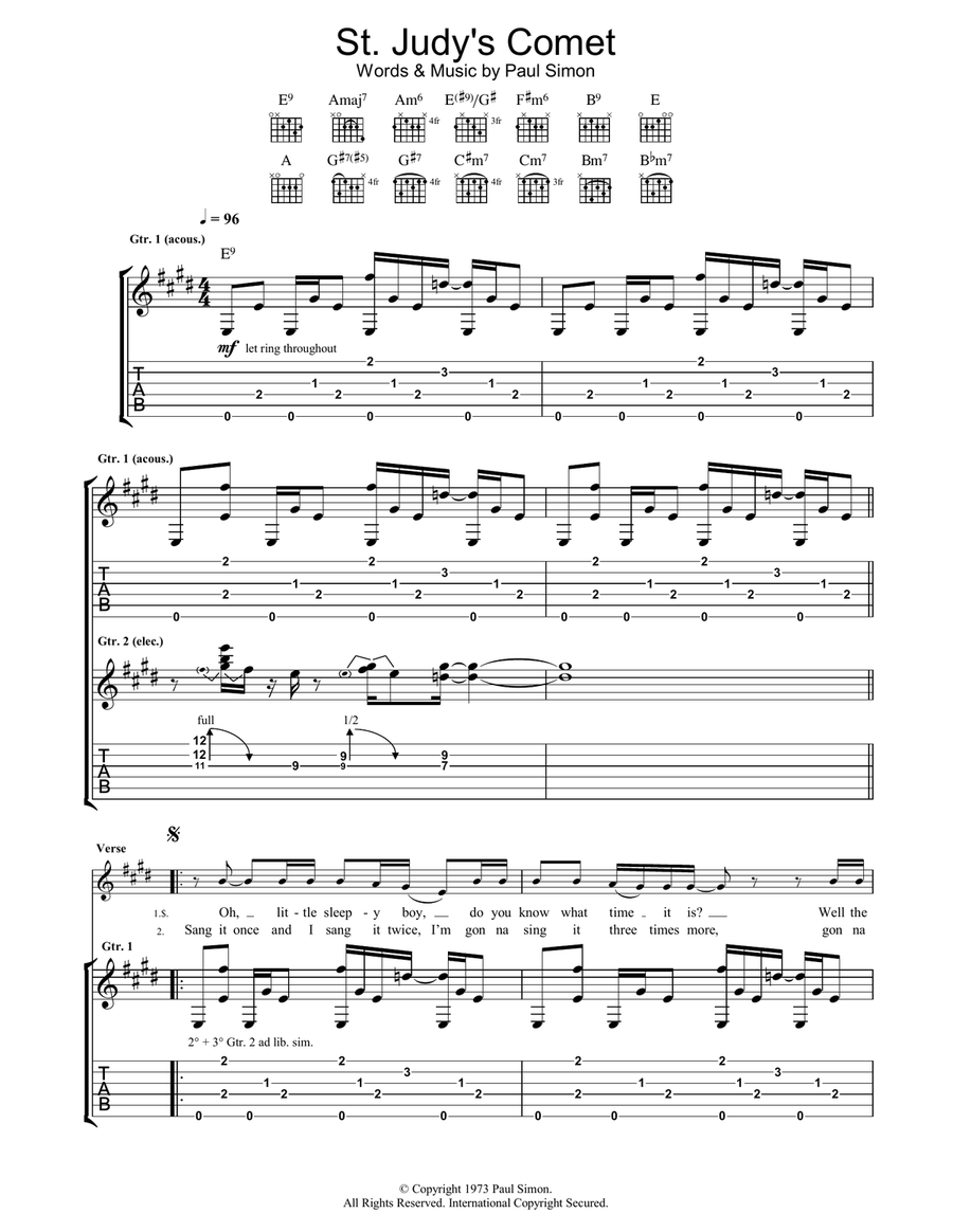 St. Judy's Comet by Paul Simon Acoustic Guitar - Digital Sheet Music