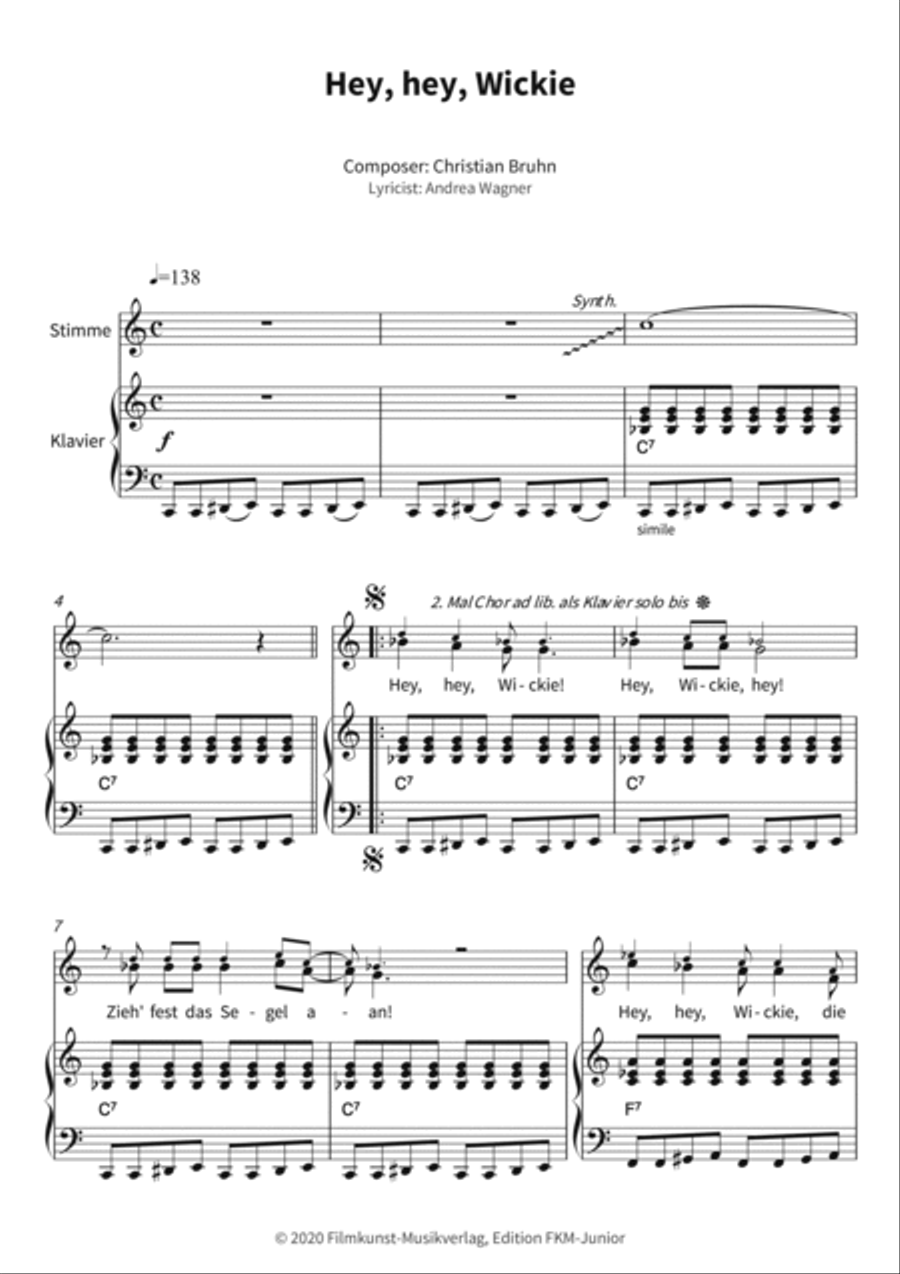 Hey, hey, Wickie Piano, Vocal, Guitar scores gallery preview page 3