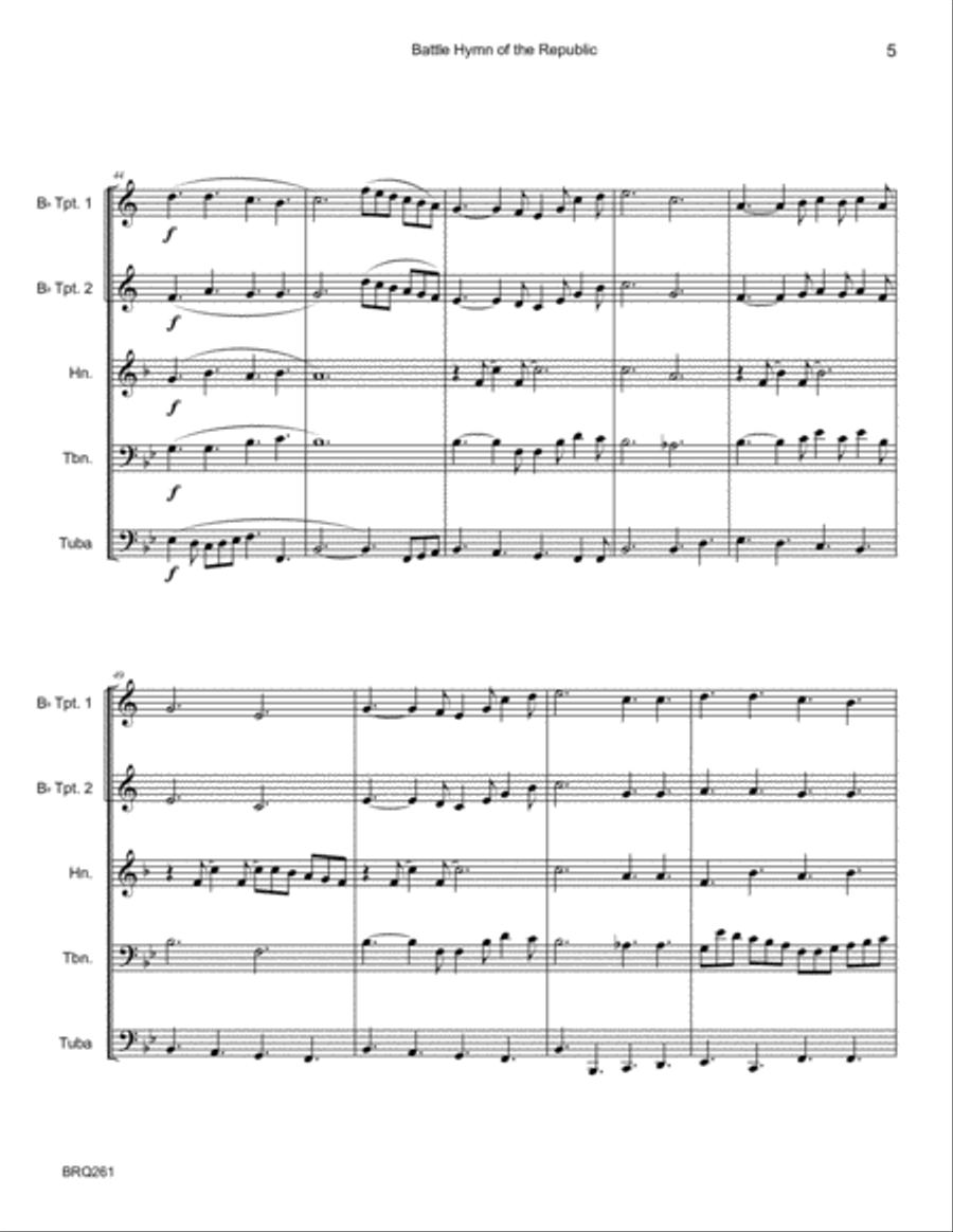 BATTLE HYMN OF THE REPUBLIC for BRASS QUINTET/SEXTET (unaccompanied) Brass Quintet scores gallery preview page 5