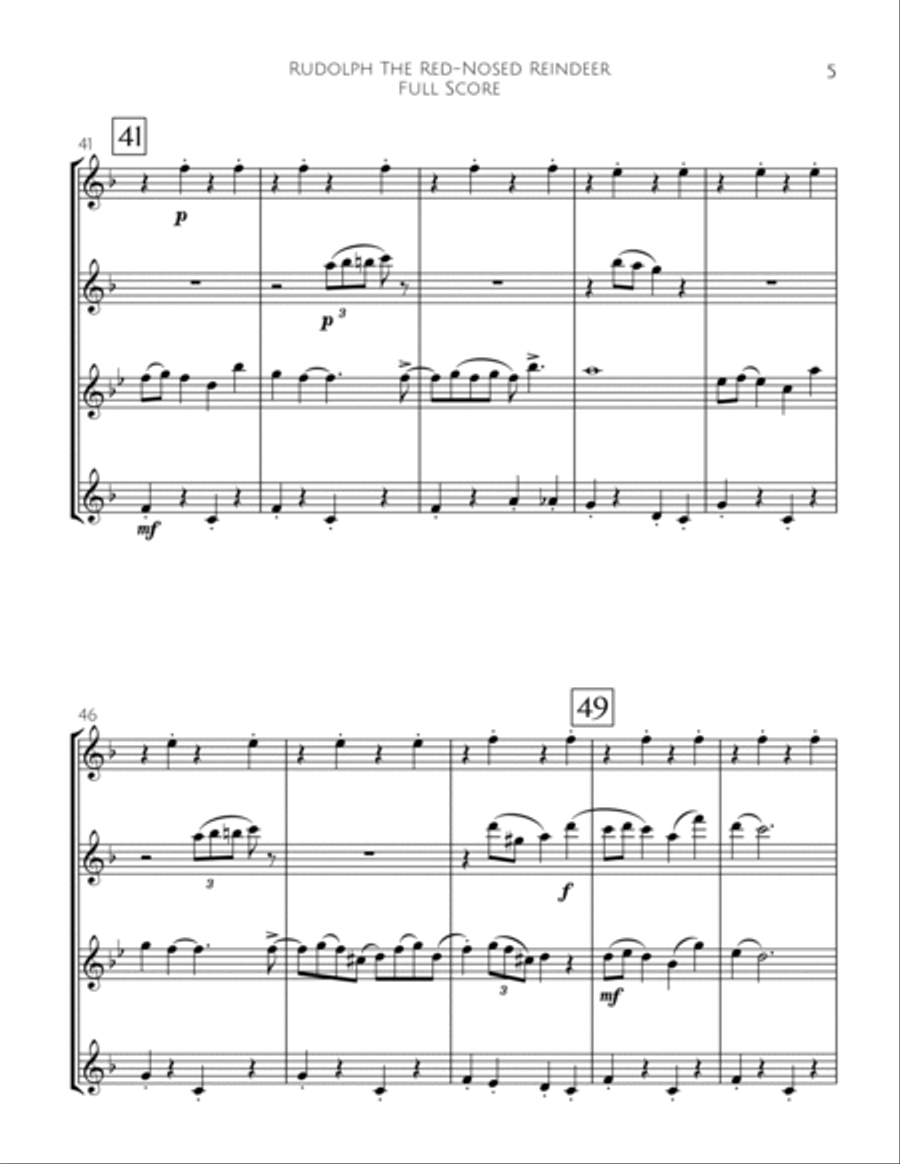Rudolph The Red-nosed Reindeer Woodwind Quartet scores gallery preview page 6