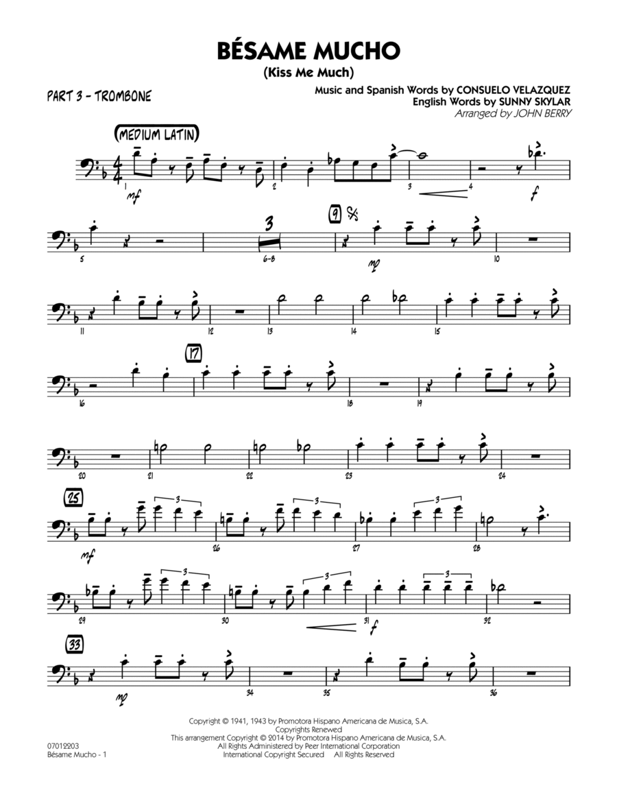 Besame Mucho (Kiss Me Much) - Part 3 - Trombone Jazz Ensemble scores gallery preview page 1