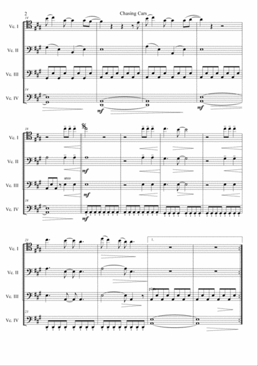 Chasing Cars String Quartet scores gallery preview page 2