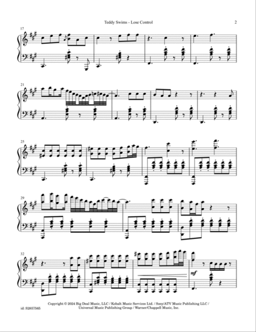 Lose Control Piano Solo scores gallery preview page 2