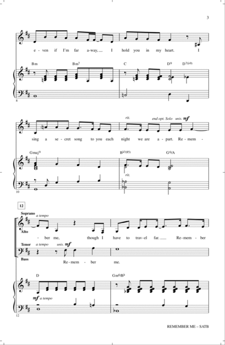 Remember Me (Ernesto de la Cruz) (from Coco) (arr. Roger Emerson) 4-Part scores gallery preview page 2