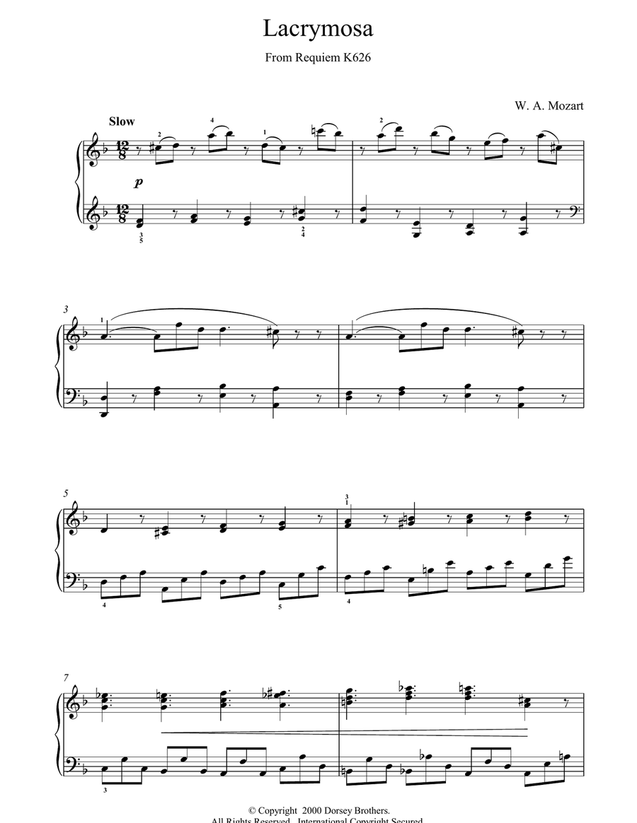 Lacrymosa from Requiem Mass Piano Solo scores gallery preview page 1
