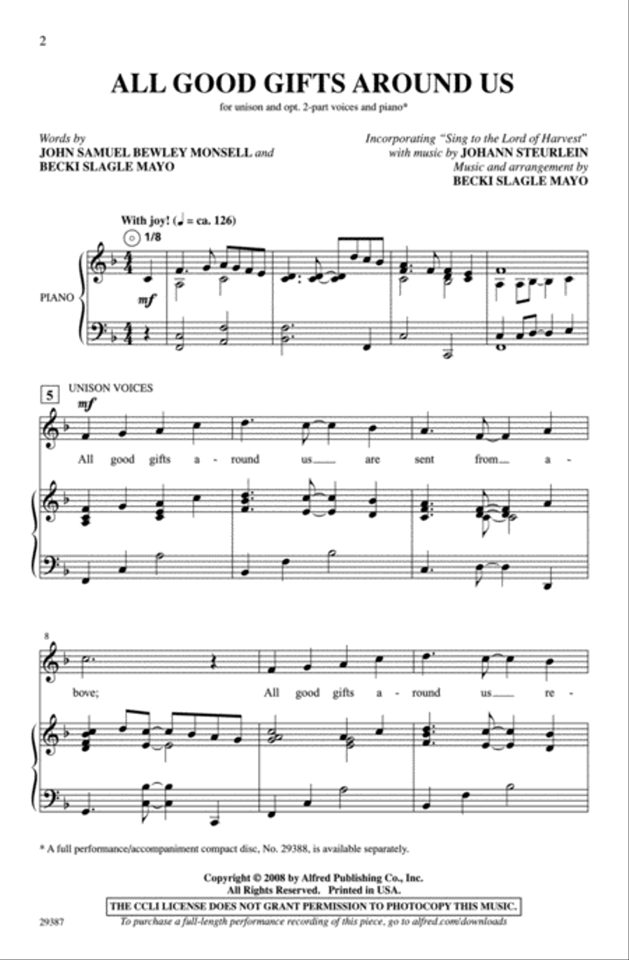 All Good Gifts Around Us Unison Choir scores gallery preview page 2