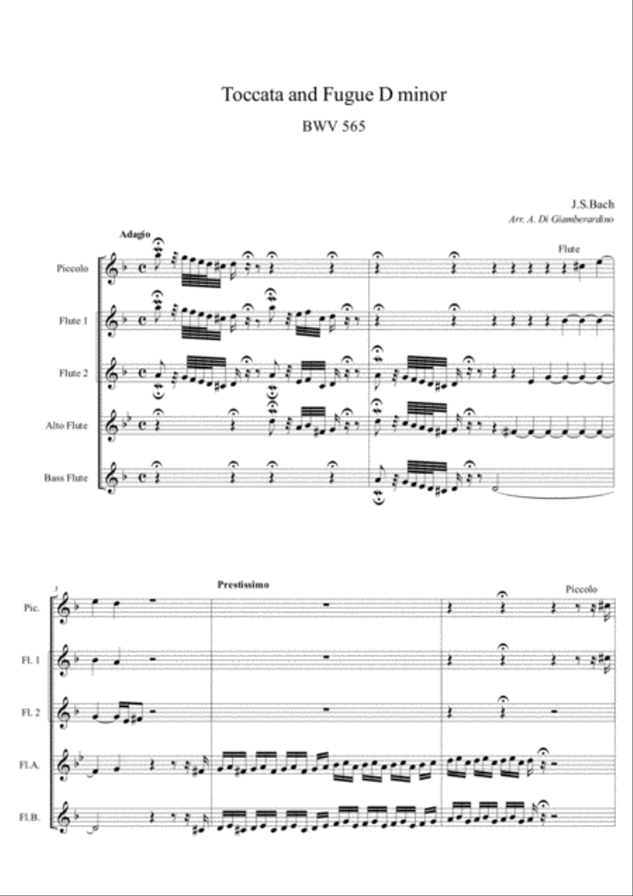 Toccata and Fugue in D minor - Flute Choir Flute Choir scores gallery preview page 1