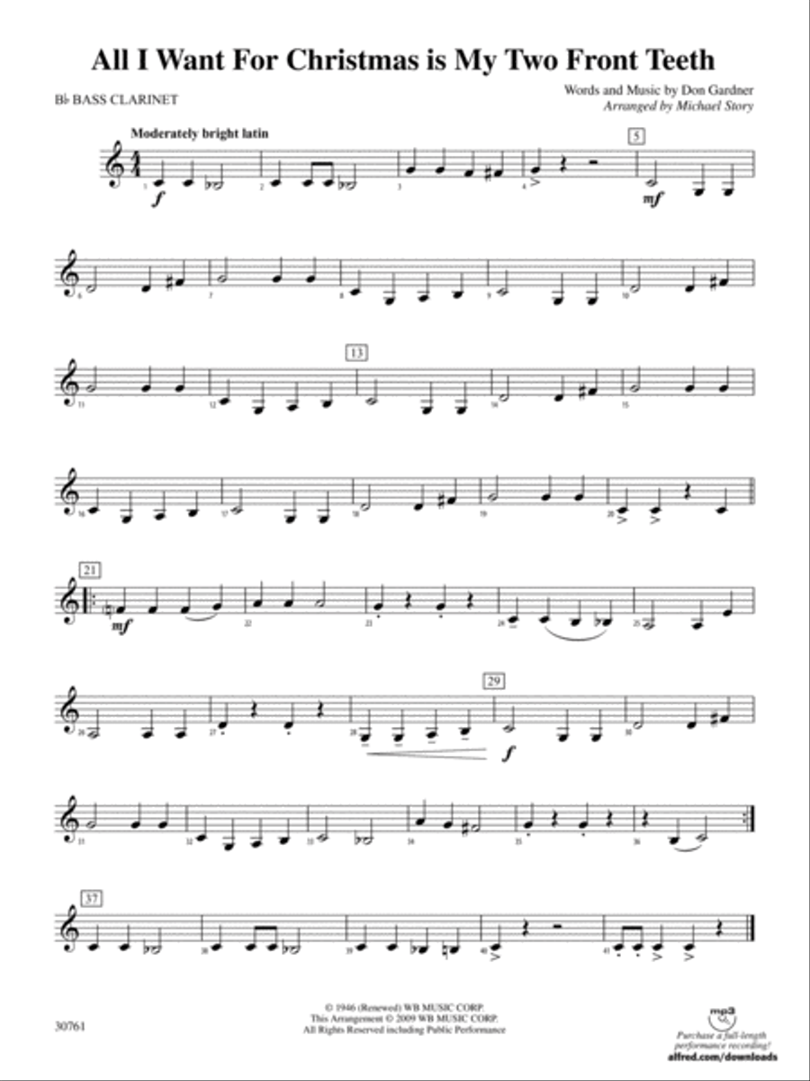 All I Want for Christmas Is My Two Front Teeth: B-flat Bass Clarinet Concert Band scores gallery preview page 1
