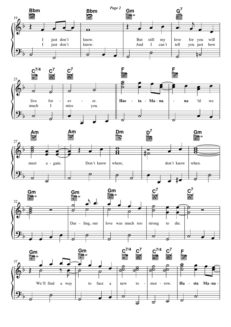 Hasta Manana Piano, Vocal, Guitar scores gallery preview page 2