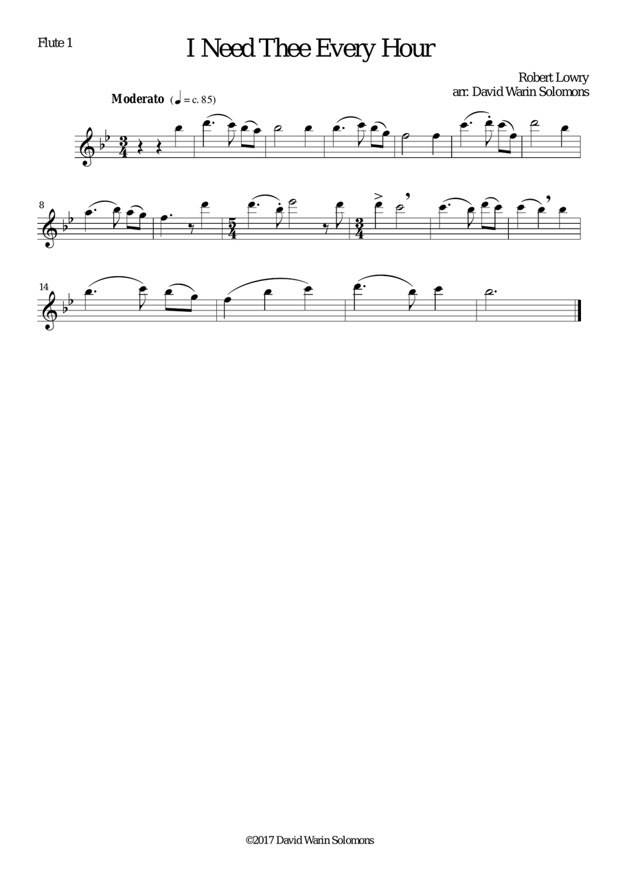 I Need Thee Every Hour for Flute quartet (2 C flutes, alto flute, bass flute) Flute Quartet scores gallery preview page 2